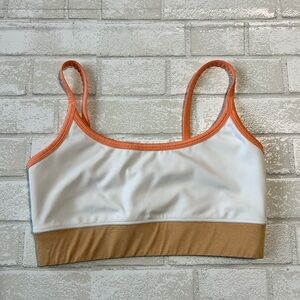Women's White and Tan Sports Bra